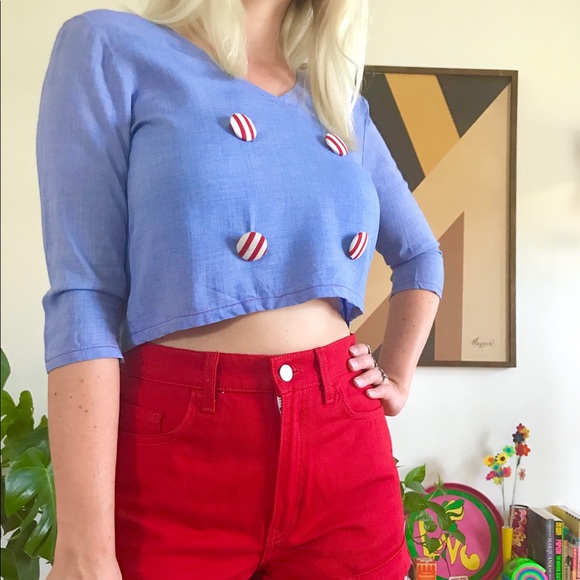 Vintage 50s 60s chambray nautical crop top XS/S - Picture 2 of 6